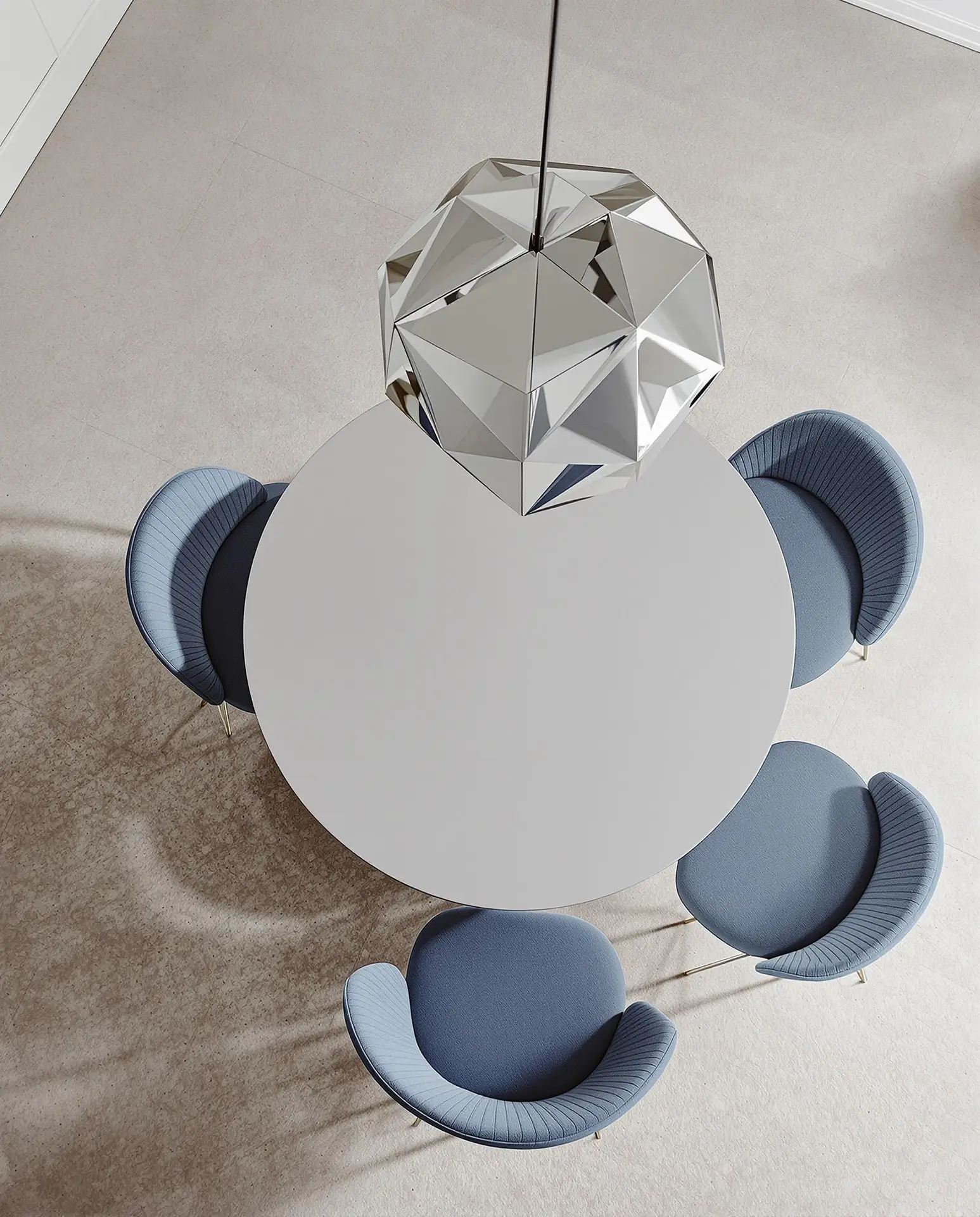 Dining nook with soft blue walls and a modern chandelier repainted in Aurora Colorado